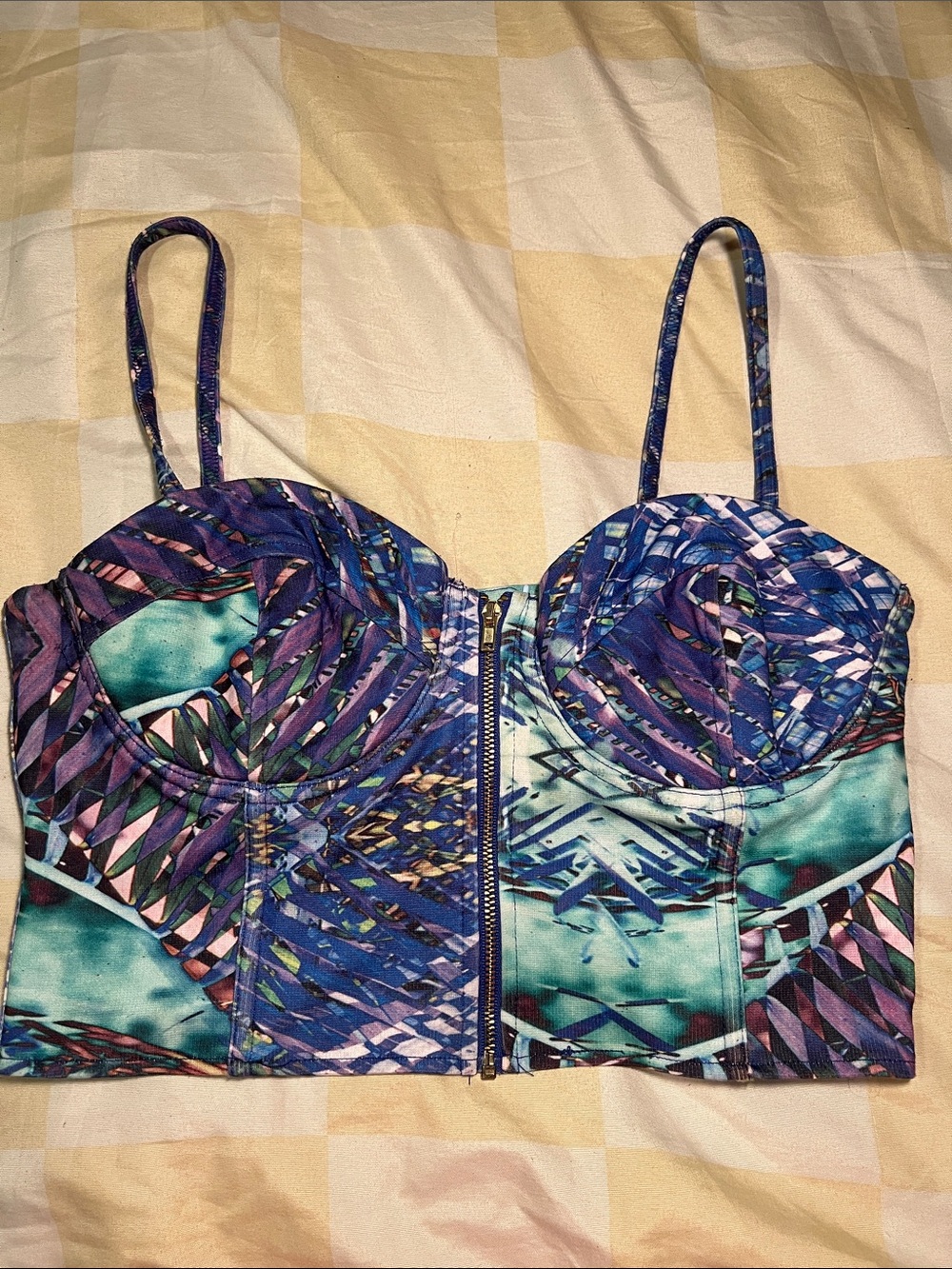 H&M Blue Teal Printed Bustier Style Top